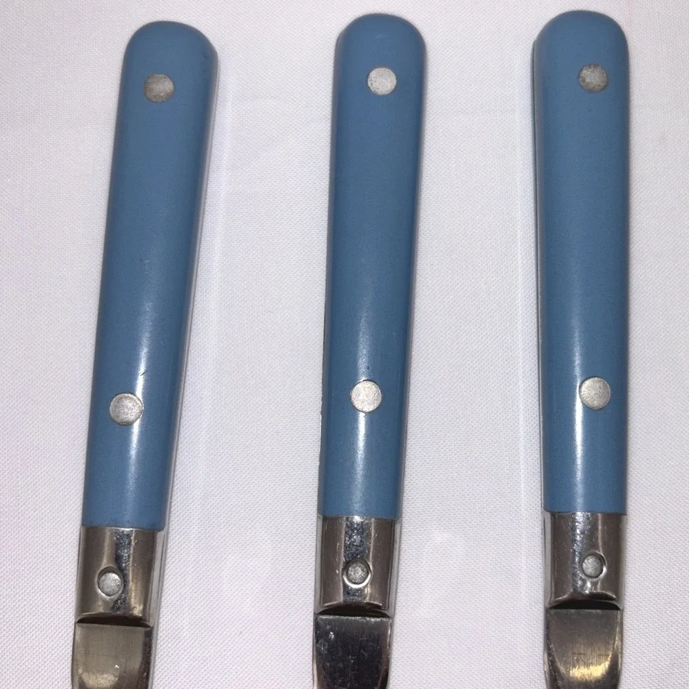 Interpur Korea Stainless Flatware Blue Handle Soup Spoons Lot Of 5 Vintage MCM